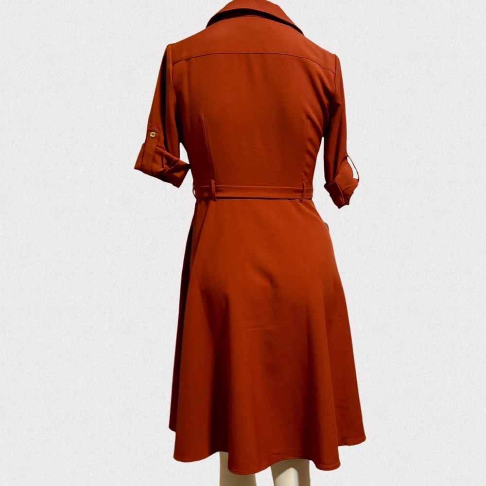 Sharagano Terracotta Midi Dress NWT Petite 4P Button Front Belted Work - Picture 4 of 7